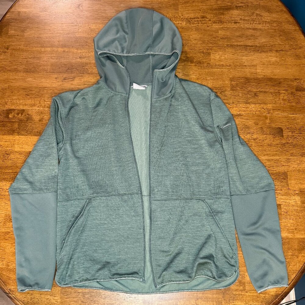 Columbia Heather Green Lightweight Green Jacket with Hood and Thumb Holes L